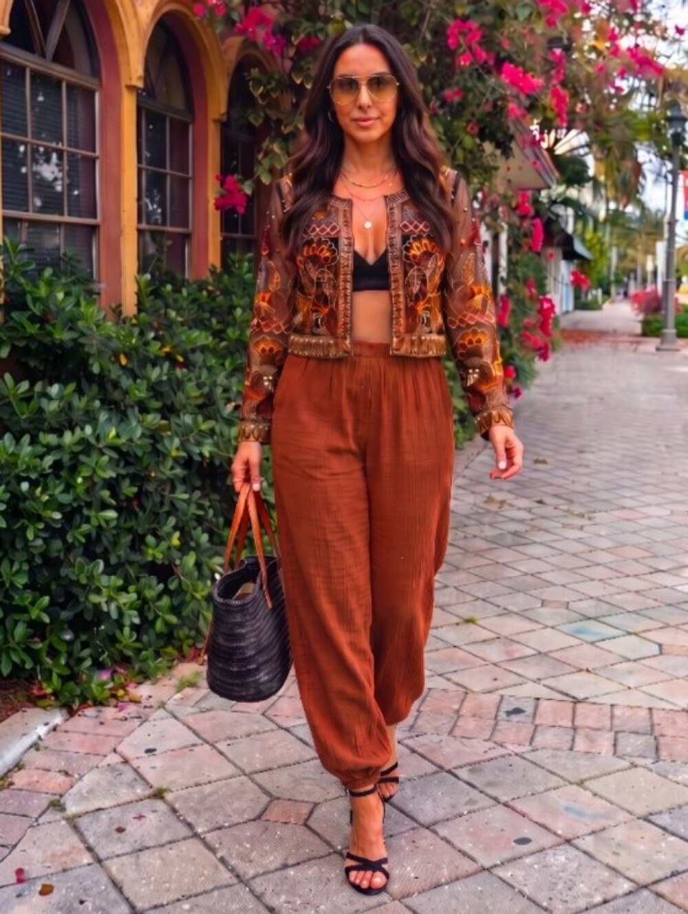 Boho Embroidered Cropped Mesh Jacket